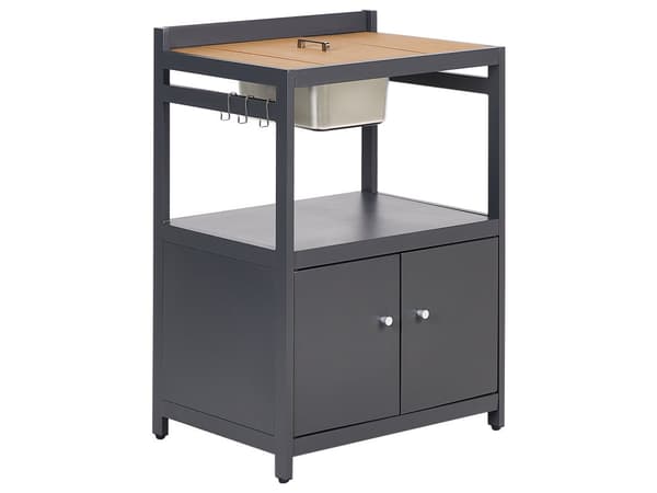 Utekjøkkensett Lyst tre Aluminium 3 deler Oppbevaringsskap med vask Øy Trillebord Moderne design Hagemøbler Utekjøkken