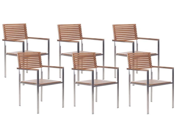 Trädgårdsmatsal Certifierad Teak Trä Metallram 6 Sittplatser 200 x 90 cm Slatted Design Modern Industriell Utomhus
