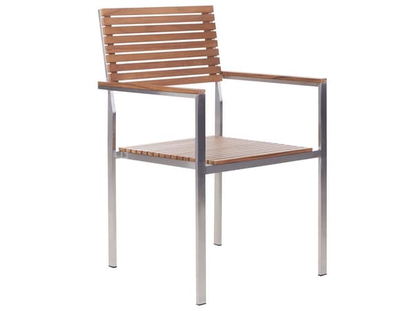 Trädgårdsmatsal Certifierad Teak Trä Metallram 6 Sittplatser 200 x 90 cm Slatted Design Modern Industriell Utomhus