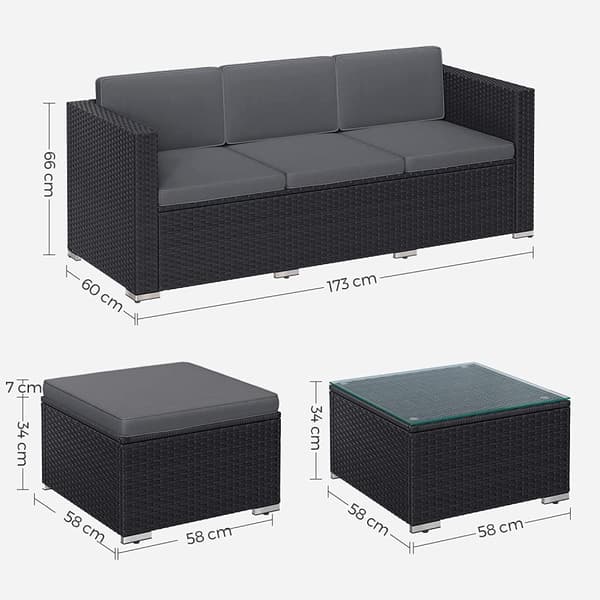 Rootz 4-osainen patiohuonekalusetti - Ulkosohva - Rakkaus - Sohvapöytä - PE-polyrottinki - VFT-pehmuste - 60cm x 173cm x 66cm