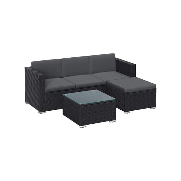 Rootz 4-osainen patiohuonekalusetti - Ulkosohva - Rakkaus - Sohvapöytä - PE-polyrottinki - VFT-pehmuste - 60cm x 173cm x 66cm