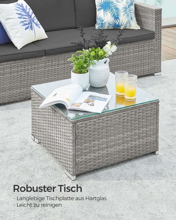 Rootz 4-osainen ulkohuonekalusetti - Puutarhasetti - Rottinkisohva - Patiolounge - PE-polyeteenimateriaali - VFT-tyynyt - 173cm x 60cm x 66cm