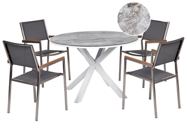 Havemøbelsæt Hvid Grå Aluminium 4 Personers Havesæt med 4 Stole Udendørs Spisebordssæt Møbler Nonwood Havemøbler Industriel Design