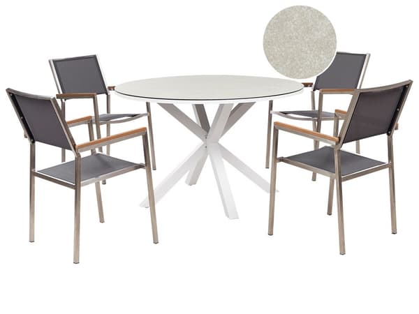 Havemøbelsæt Hvid Grå Aluminium 4 Personers Havesæt med 4 Stole Udendørs Spisebordssæt Møbler Nonwood Havemøbler Industriel Design