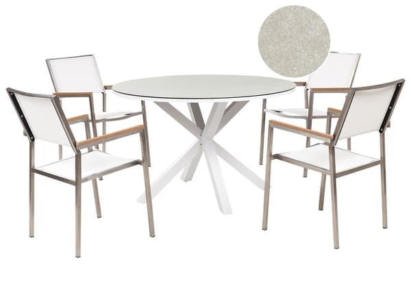 Havemøbelsæt Hvid Aluminium 4 Personers Havesæt med 4 Stole Udendørs Spisebordssæt Møbler Nonwood Havemøbler Industriel Design