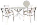 Miniatyrbild 1 av 11: Matgrupp Vit Aluminium Rostfritt Stål Keramisk Bordsskiva i Glas 4 Stolar Utomhusmöbler Modern Design