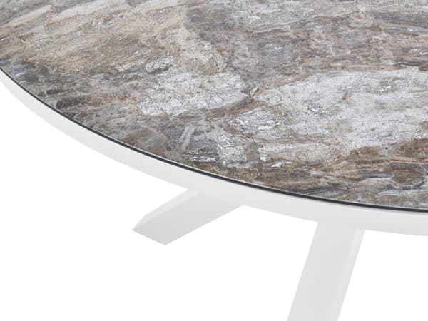 Matgrupp Vit Grå Aluminium Rostfritt Stål Keramisk Bordsskiva i Glas med Marmoreffekt 4 Stolar Utomhusmöbler Modern Design