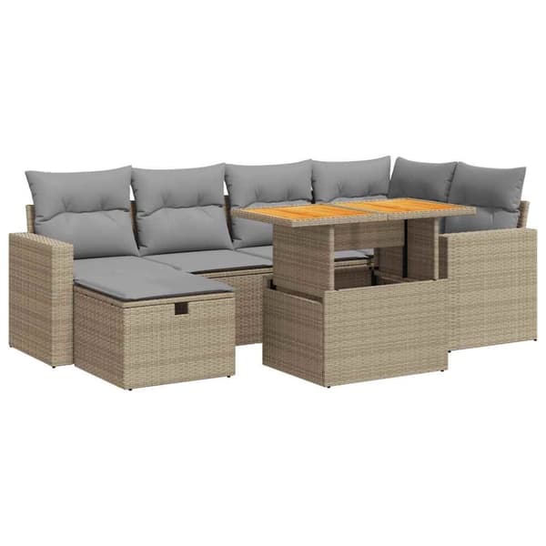 vidaXL sofasæt til haven 8 dele med hynder polyrattan akacietræ beige
