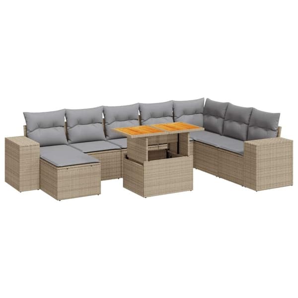 vidaXL Hagesofaer med puter 9 deler beige polyrotting akasie