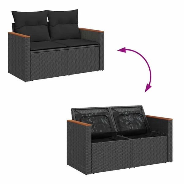 vidaXL Trädgårdssoffset med dynor 7 delar svart konstrotting akaciaträ
