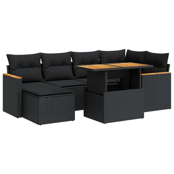 vidaXL Hagesofaer med puter 7 deler svart polyrotting akasie
