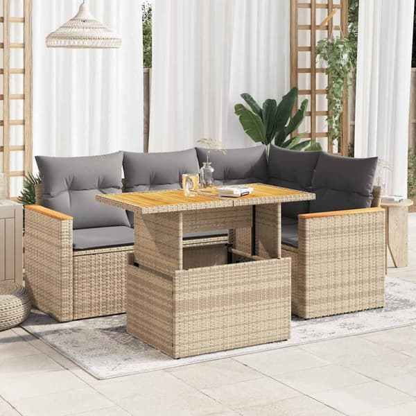 vidaXL sofasæt til haven 5 dele med hynder polyrattan og akacie beige