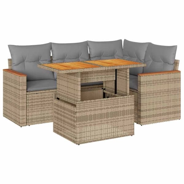 vidaXL sofasæt til haven 5 dele med hynder polyrattan og akacie beige