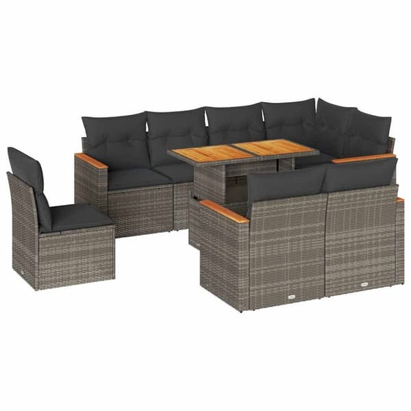 vidaXL sofasæt til haven 9 dele med hynder polyrattan akacietræ grå