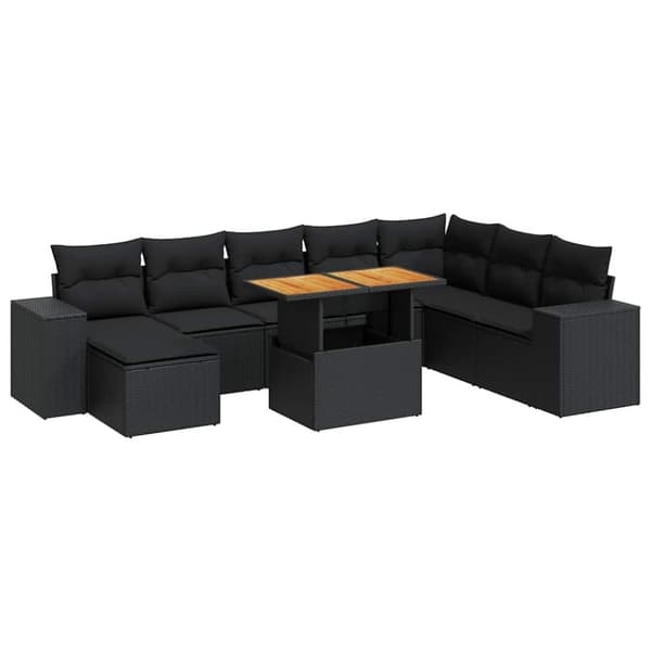 vidaXL Hagesofaer med puter 9 deler svart polyrotting akasie