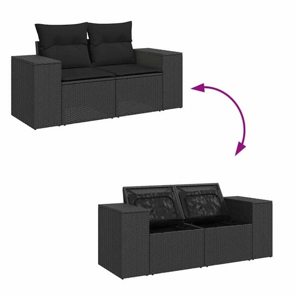 vidaXL Hagesofaer med puter 9 deler svart polyrotting akasie
