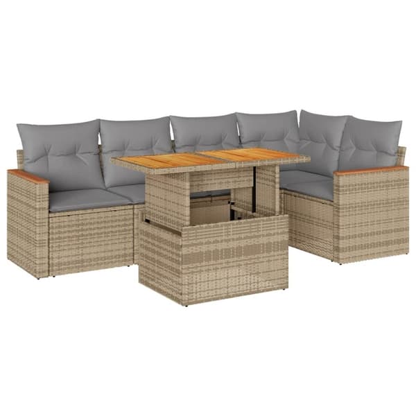 vidaXL Hagesofaer med puter 6 deler beige polyrotting akasie