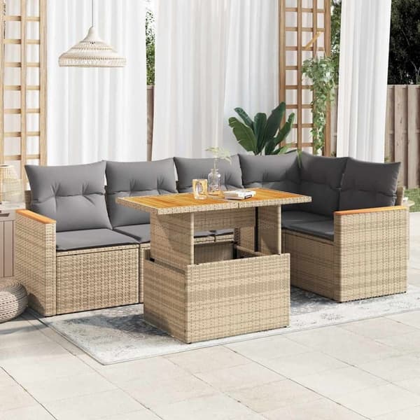 vidaXL Hagesofaer med puter 6 deler beige polyrotting akasie