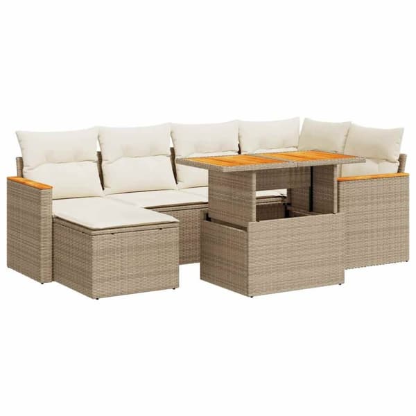 vidaXL Hagesofaer med puter 7 deler beige polyrotting akasie