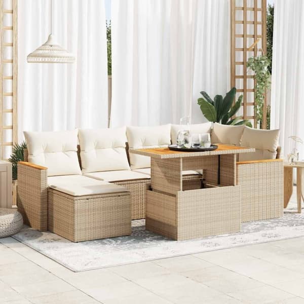 vidaXL Hagesofaer med puter 7 deler beige polyrotting akasie