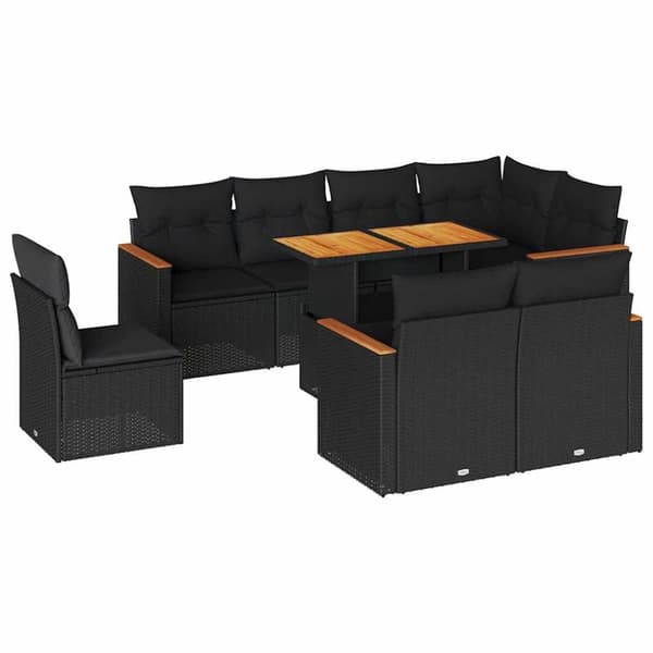 vidaXL Hagesofaer med puter 9 deler svart polyrotting akasie