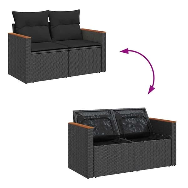 vidaXL Hagesofaer med puter 9 deler svart polyrotting akasie