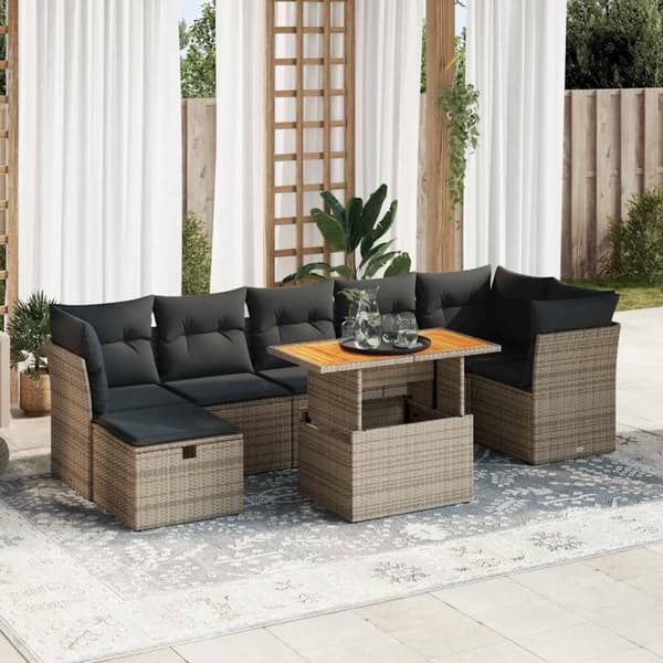 vidaXL sofasæt til haven 8 dele med hynder polyrattan akacietræ grå