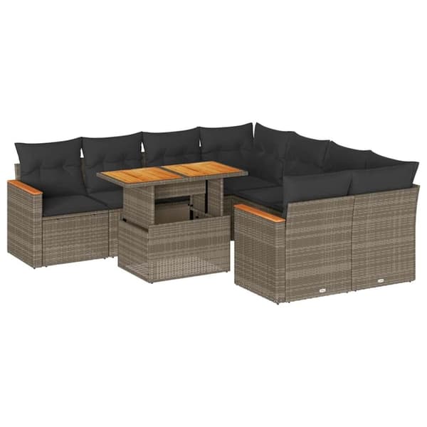 vidaXL sofasæt til haven 9 dele med hynder polyrattan akacietræ grå