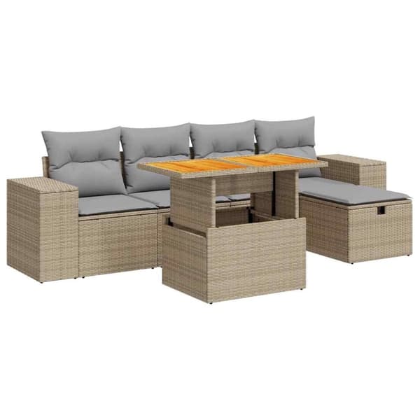 vidaXL sofasæt til haven 6 dele med hynder polyrattan akacietræ beige