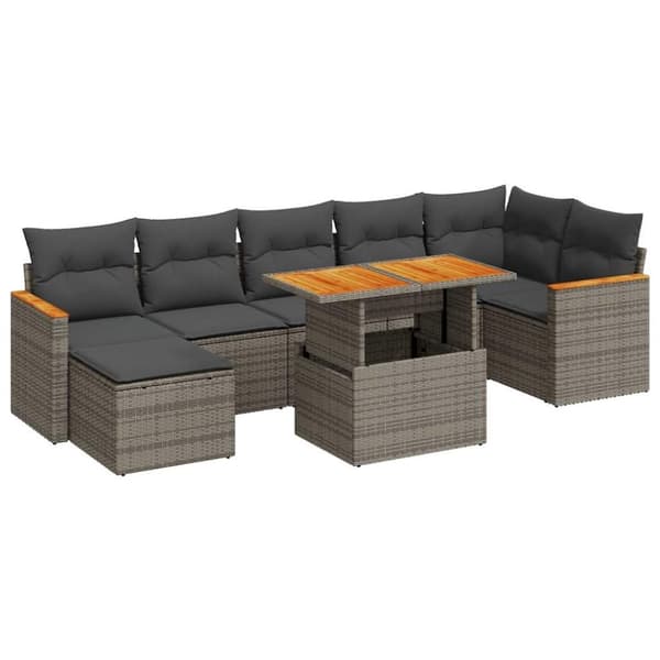 vidaXL sofasæt til haven 8 dele med hynder polyrattan akacietræ grå