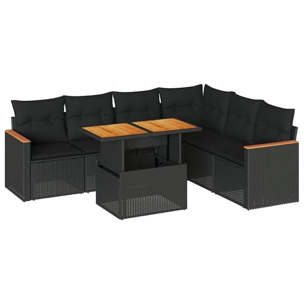 vidaXL Hagesofaer med puter 7 deler svart polyrotting akasie
