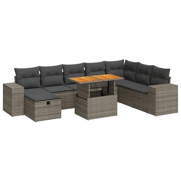 vidaXL sofasæt til haven 9 dele med hynder polyrattan akacietræ grå