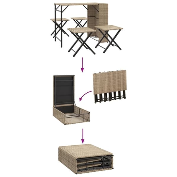 vidaXL Hagespisegruppe 5 deler beige polyrotting