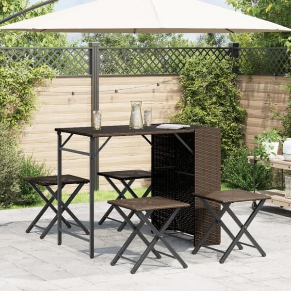 vidaXL Hagespisegruppe 5 deler sammenleggbar brun polyrotting