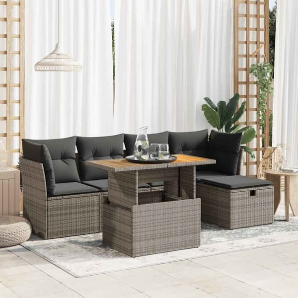 vidaXL sofasæt til haven 6 dele med hynder polyrattan akacietræ grå