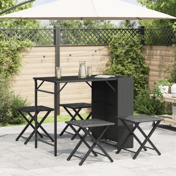 vidaXL Hagespisegruppe 5 deler sammenleggbar svart polyrotting