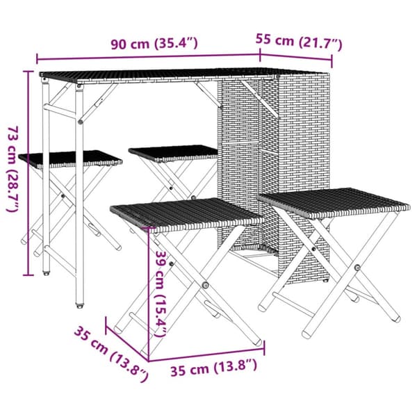 vidaXL Hagespisegruppe 5 deler sammenleggbar svart polyrotting