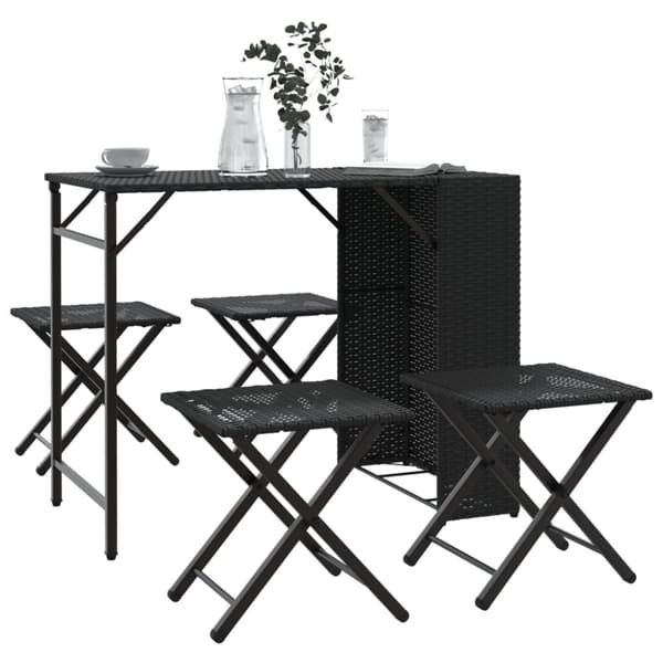vidaXL Hagespisegruppe 5 deler sammenleggbar svart polyrotting