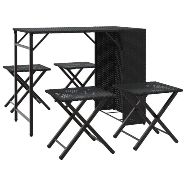 vidaXL Hagespisegruppe 5 deler sammenleggbar svart polyrotting