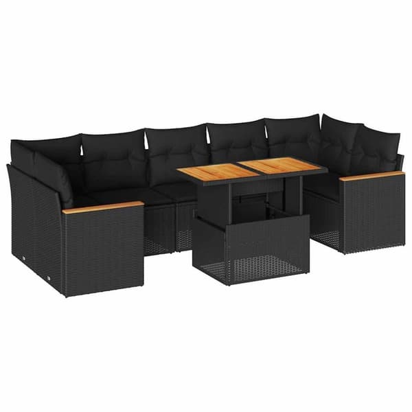 vidaXL Hagesofaer med puter 8 deler svart polyrotting akasie