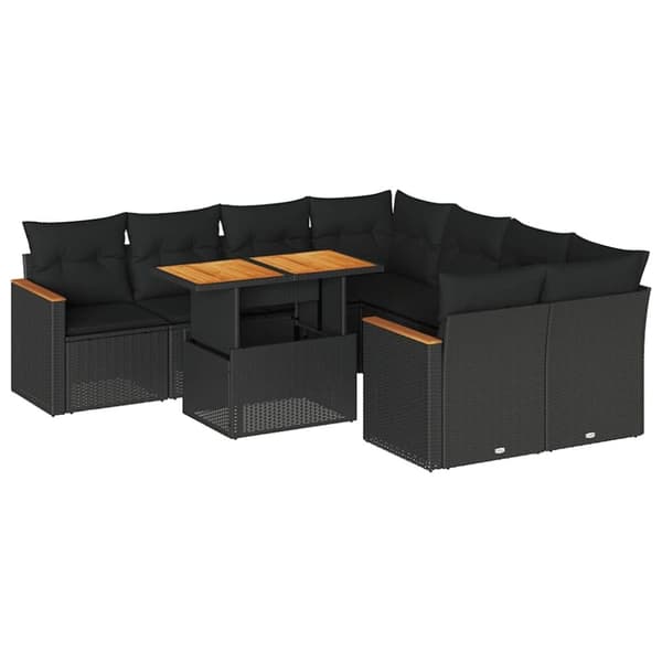 vidaXL Hagesofaer med puter 9 deler svart polyrotting akasie