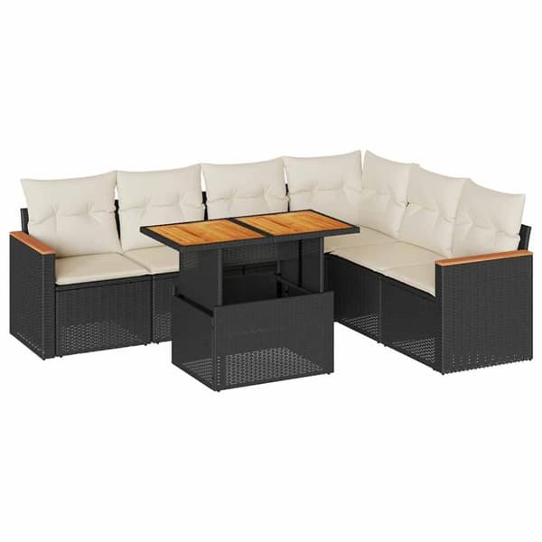 vidaXL Hagesofaer med puter 7 deler svart polyrotting akasie
