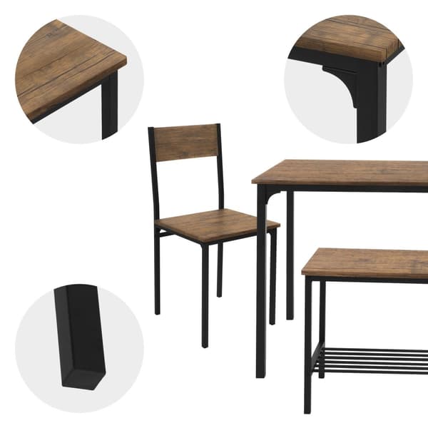 Matrumsset med bänk 4-delat med matbord och stolar rustik ek stålram ML design