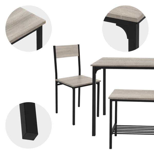 Matrumsset med bänk 4-delat med matbord och stolar Sonoma ek stålram ML design