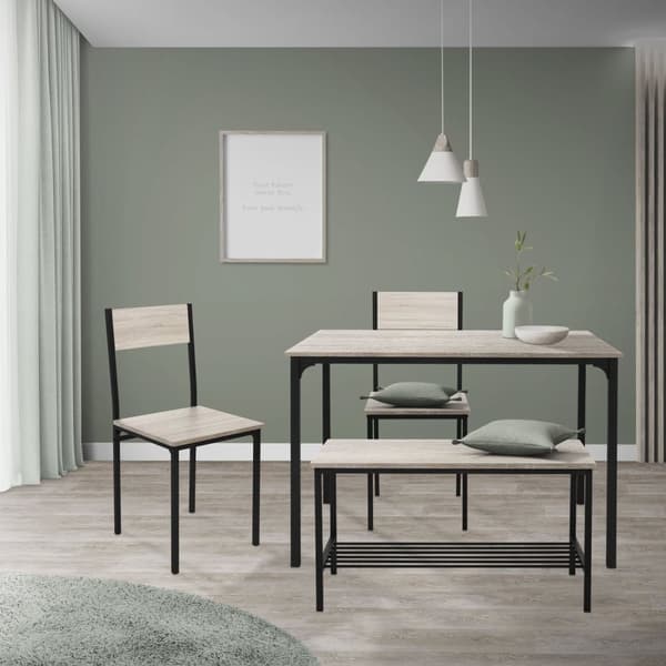 Matrumsset med bänk 4-delat med matbord och stolar Sonoma ek stålram ML design