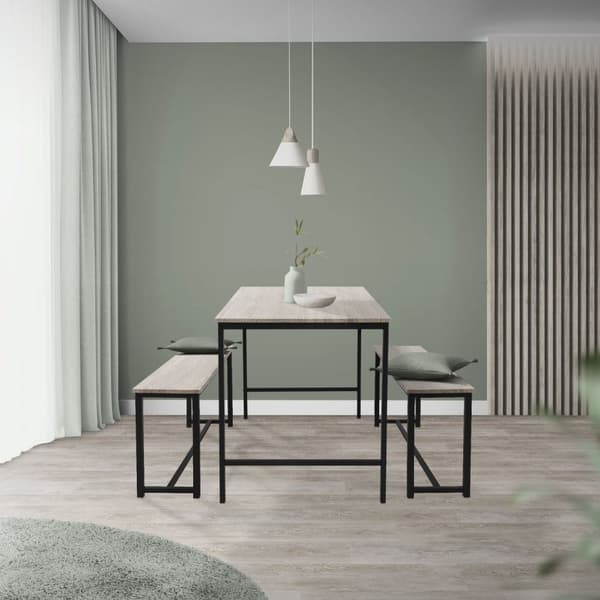 Spisestuesæt med 2 bænke 3-delt med spisebord Sonoma eg stålramme ML design