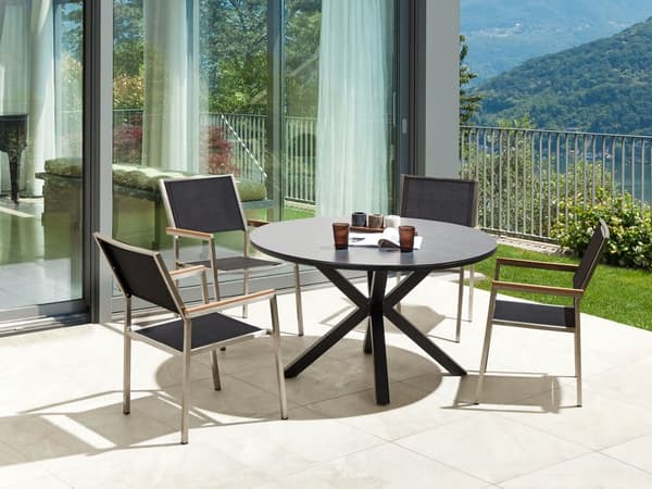 Hagespisesett Grå og Svart Aluminium Rustfritt Stål Keramisk Glassbordplate 4 Seter Utemøbler Moderne