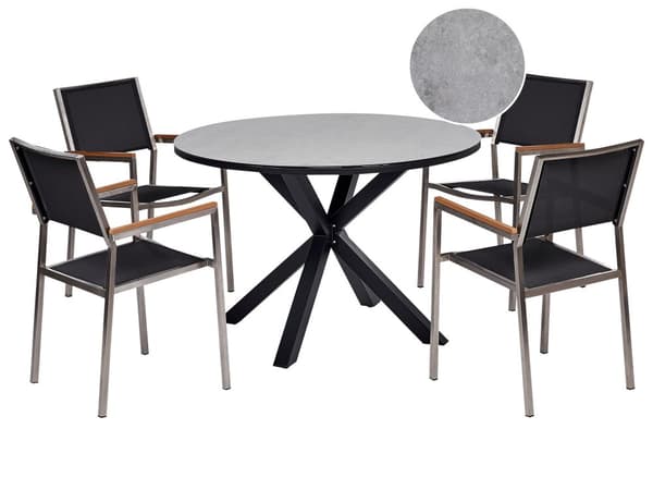 Hagespisesett Grå og Svart Aluminium Rustfritt Stål Keramisk Glassbordplate 4 Seter Utemøbler Moderne