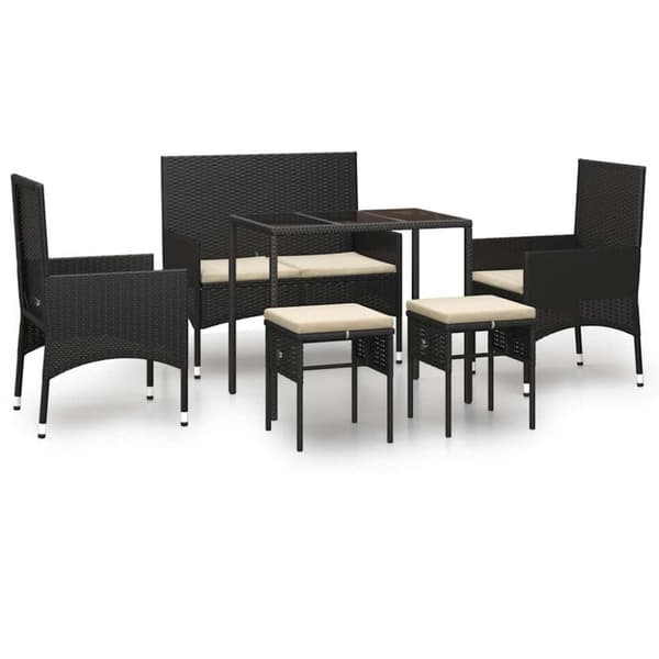 Loungegrupp med dynor 6 delar svart konstrotting