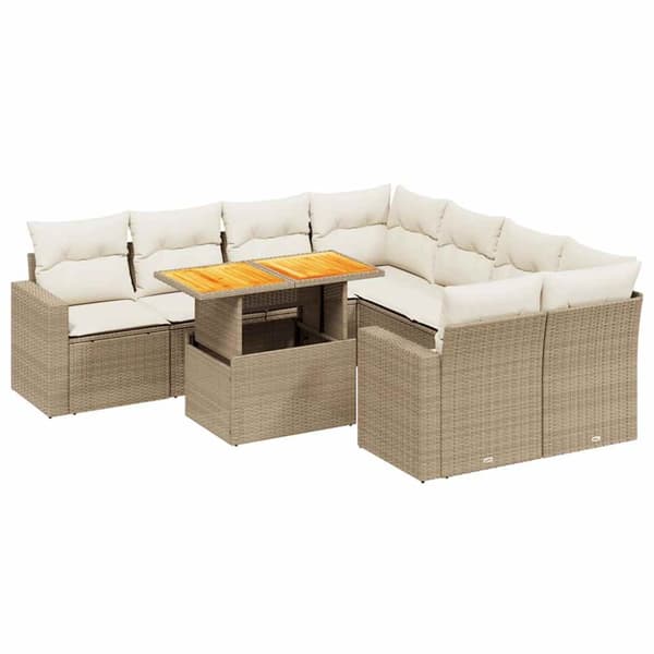 Soffgrupp för trädgården med dynor 9 delar beige konstrotting